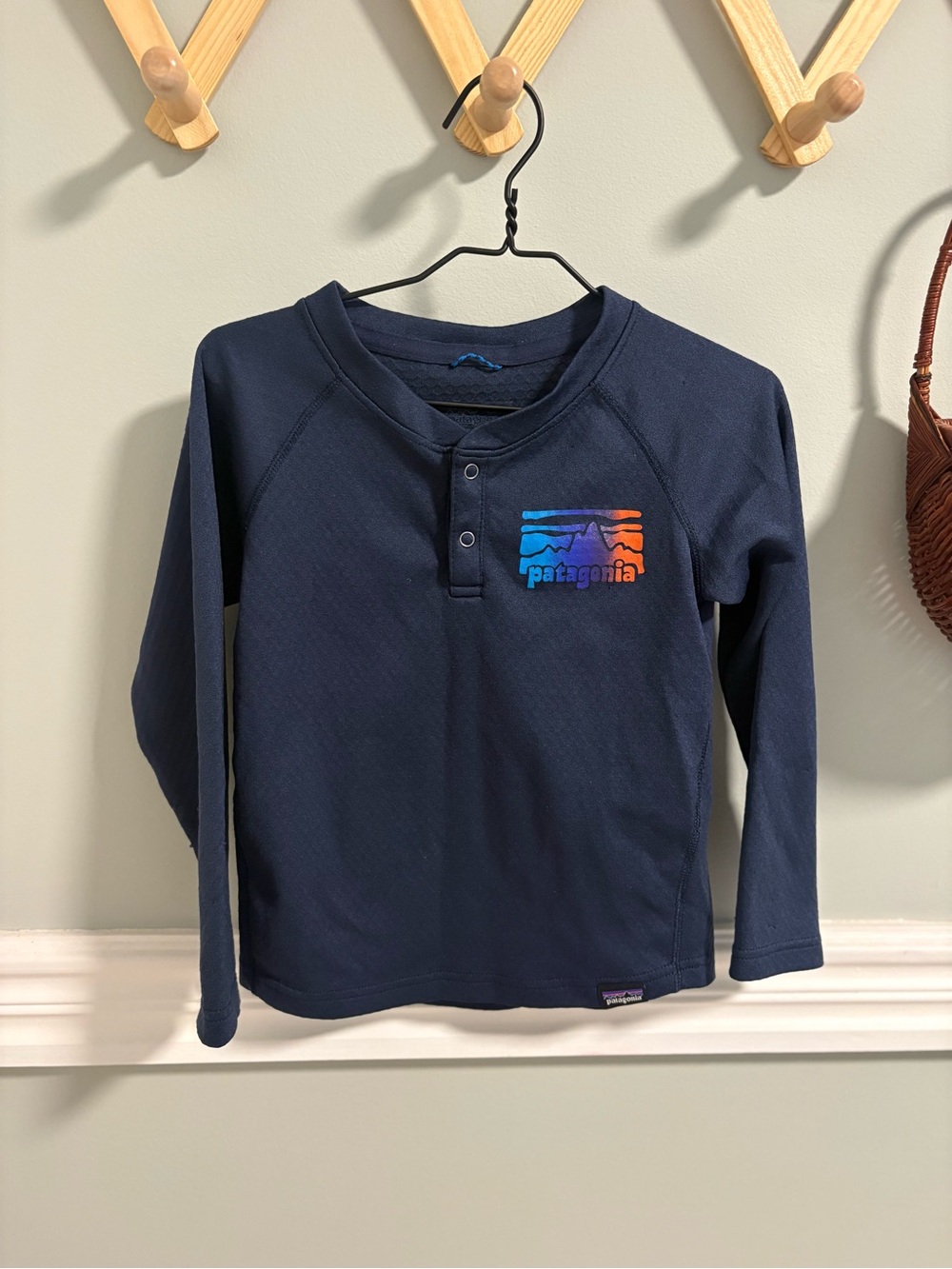 Patagonia Navy Long-Sleeve Henley with Gradient Logo